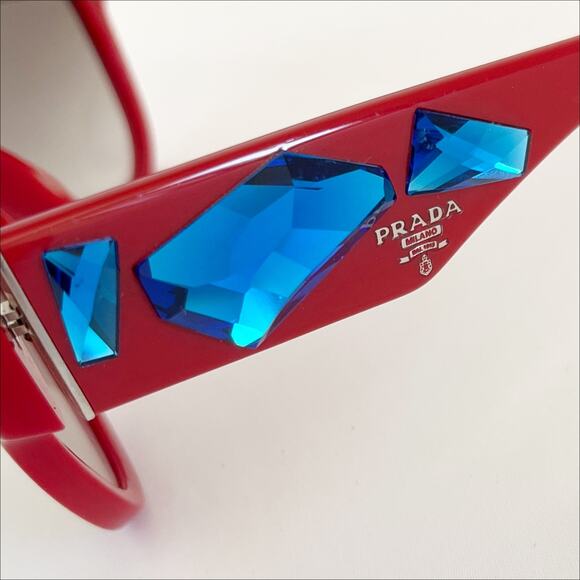 PRADA Vintage Womens Red Cat Eye Swarovski Sunglasses Italy Circa 2015 Y2K - Picture 4 of 10
